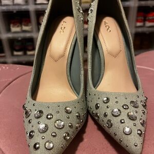 Aldo Women's Denim Embellished Silver Heels